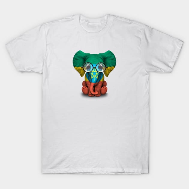 Baby Elephant with Glasses and Ethiopian Flag T-Shirt by jeffbartels